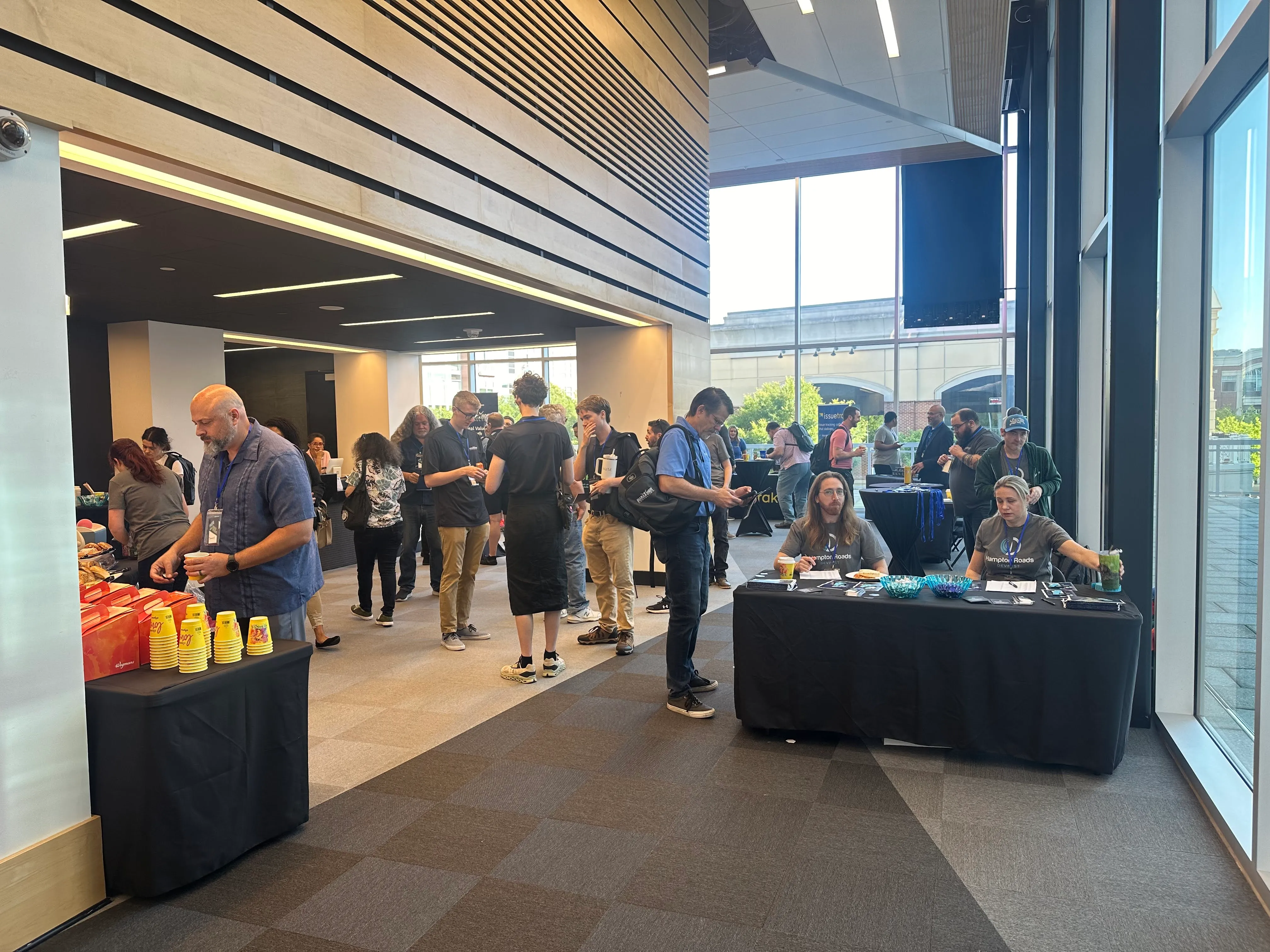 Attendees arriving at the venue